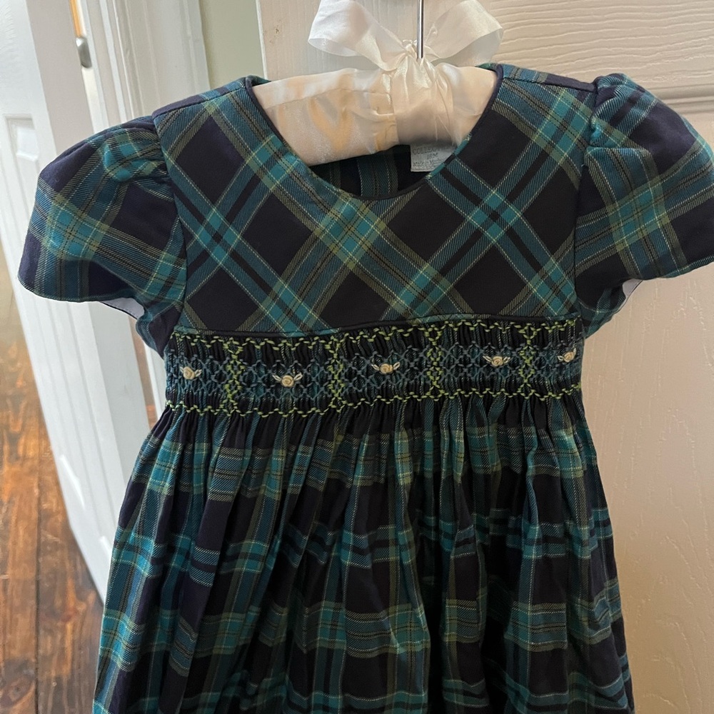 Edgehill Collection Navy and Green Plaid Dress with smocking details 18 months - Picture 2 of 8